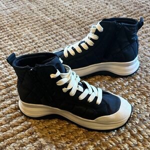 Zara Quilted Puffer High Top Sneakers Black White Side Zip Platform EU 35/5